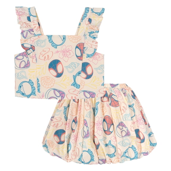 Marvel Spidey and His Amazing Friends Toddler Girls' Sleeveless Tank Top and Bubble Skort 2-Piece Set Cream
