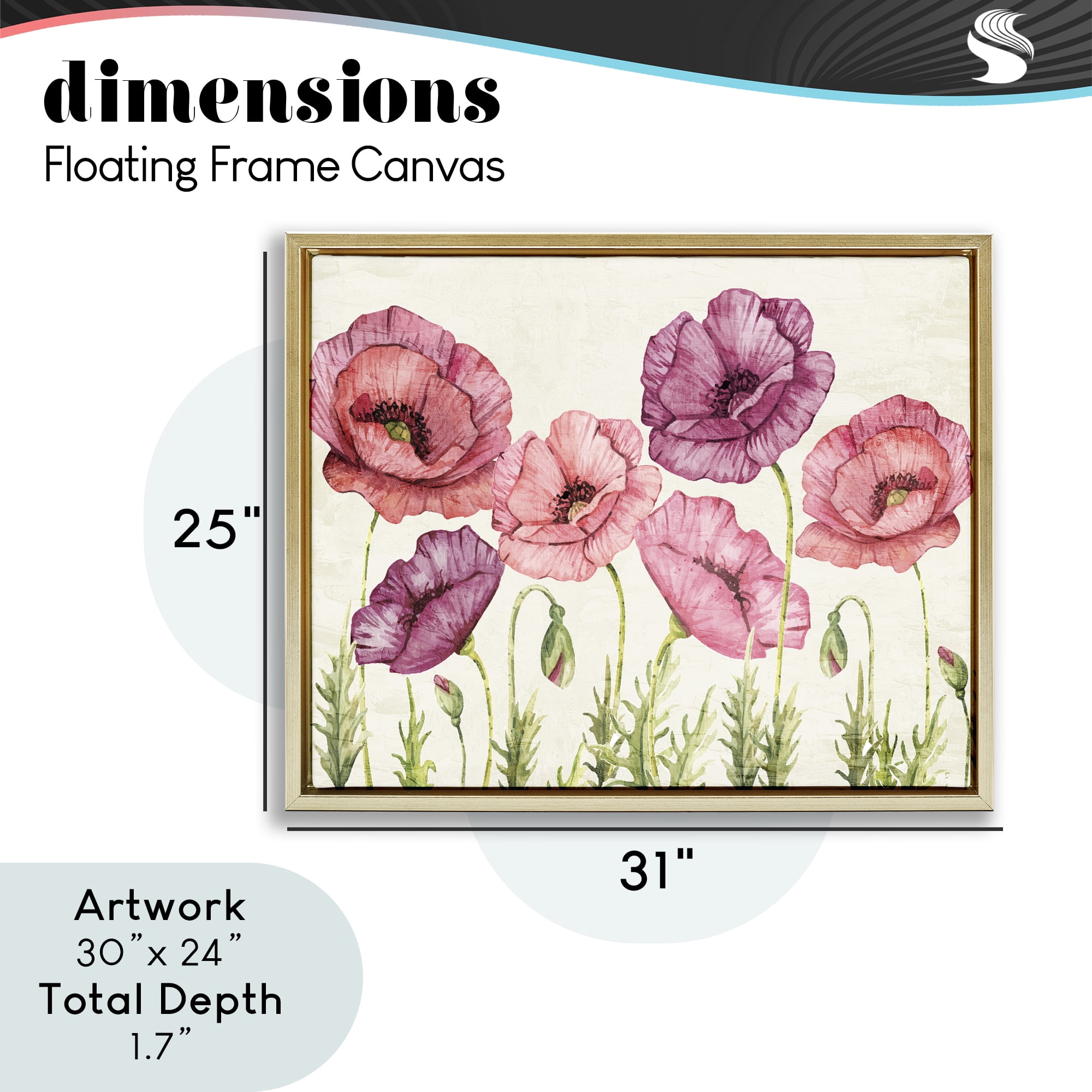 Stupell Industries Poppy Days Vintage Blooms Gold Framed Floater Canvas Wall Art, design by Kim Allen