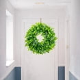 thumbnail image 3 of Artificial Greenery Wreath Small 9inch Green Leaves Boxwood Wreath for Front Door Festival Celebration Fireplace Window Party Decor, 3 of 8