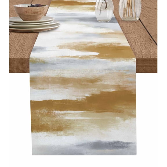 Table Runner 48 Inches Long for Kitchen Dining, Brown Grey Ombre Dresser Scarf Farmhouse, Dining Table Decorations for Wedding/Parties, Abstract Art Oil Painting Modern 13 x 48 In