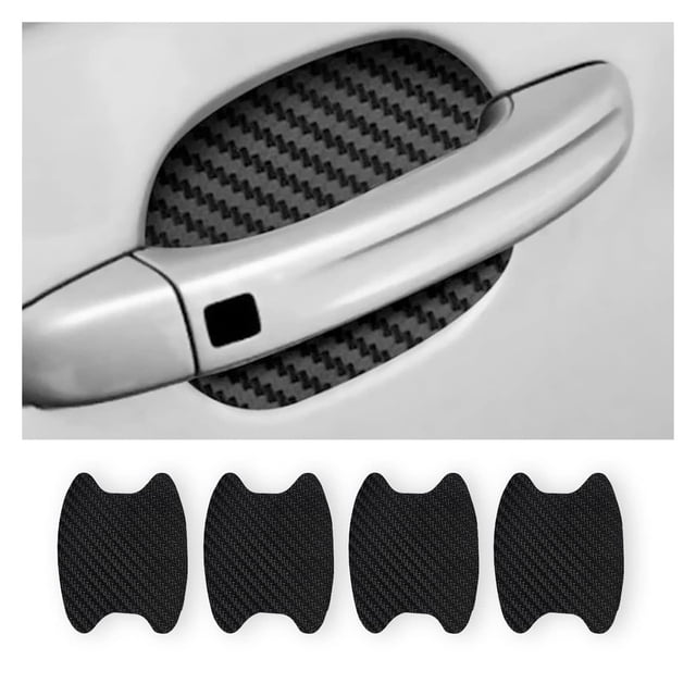 4PCS Car Door Handle Sticker, Carbon Fiber Anti-Scratches Car Door Cup Protector, Non-Marking Auto Door Handle Protective Film, Universal for Most Car Handles,Black