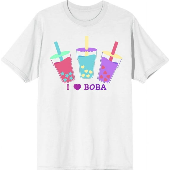 I Love Boba Adult White Crew Neck Short Sleee Tee-XL