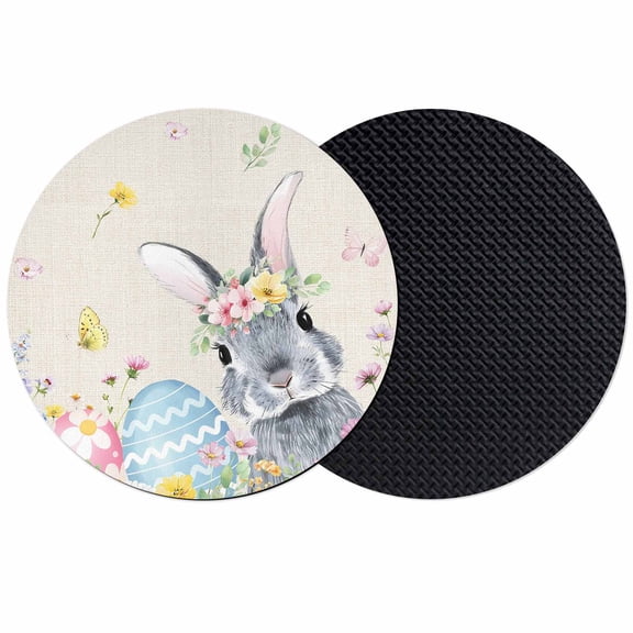 Easter Bunny Coasters Set of 2, Absorbent Coasters for Drinks, Blue Easter Eggs Spring Floral Linen Coaster for Desk Coffee Table Protection, Home Decor House Warming Gifts 4"