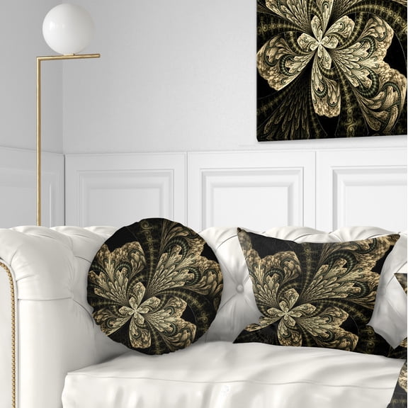 Designart Symmetrical Large Brown Fractal Flower - Floral Throw Pillow - 12x20