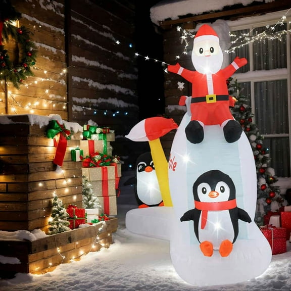 Spaco 6 Feet Penguins and Santa Decoration, Versatile Inflatable Decoration for Indoor Holiday Decoration, White