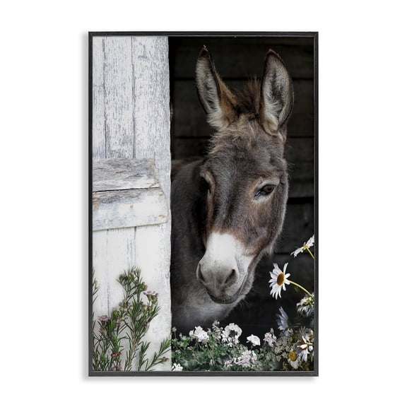 Stupell Industries Rustic Lodge Gentle Donkey Peering from Barn Black Framed Giclee Art, 12 x 18, by CAD Designs