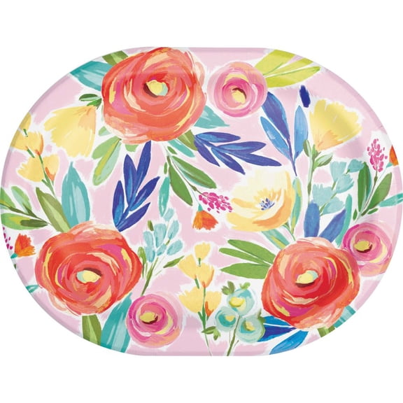 Fragrant Florals 12-inch Oval Paper Plates 8 Per Pack