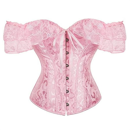 Audhol Western Corset Top Women Floral Lace off Shoulder Corset Bustier Boned Overbust Corset Bodyshaper Top Corset Tops for Women Pink 6XL