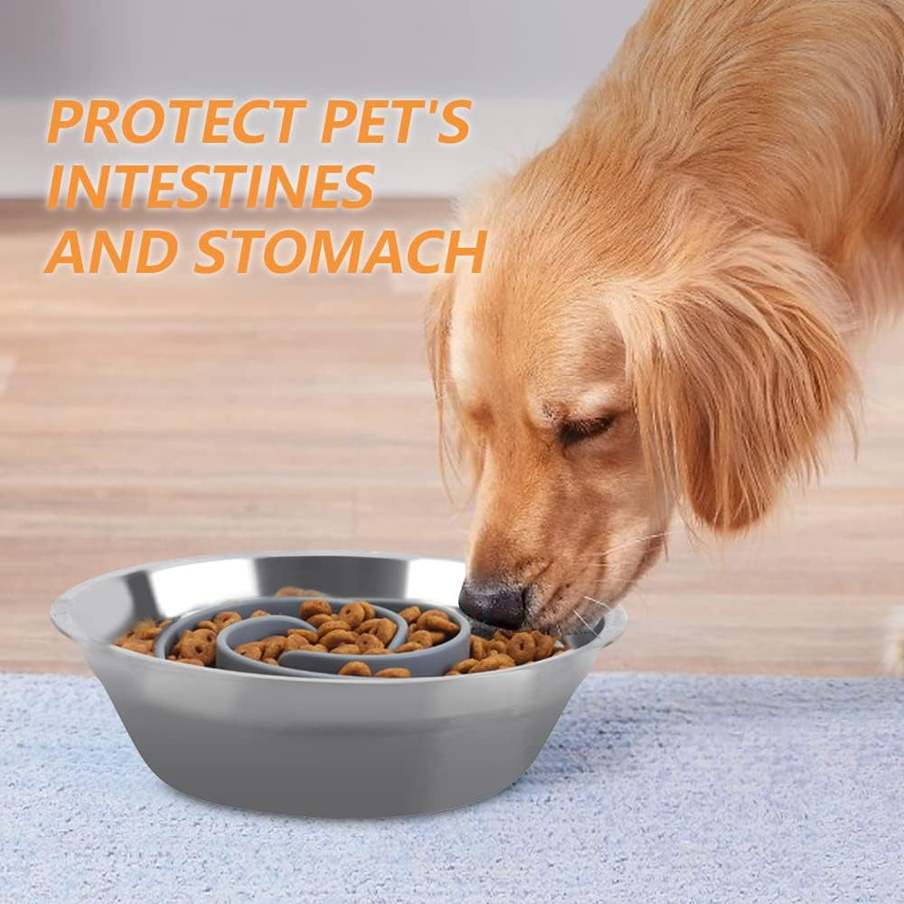 Slow Feeder Dog Bowls Insert,  Soft Silicone Slow Eating Dog Food Bowl for Small, Medium and Large Dogs, Compatible with Regular and Elevated Bowls Grey,S