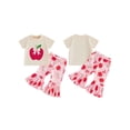 thumbnail image 2 of BemeyourBBs Toddler Baby Girl Back to School Outfit Kids Kindergarten Outfits Toddler Baby Girl Summer Clothes Short Sleeve Apple Embroidery TShirt Tops and Bell Bottom Flare Pants Set, 2 of 9