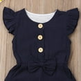 thumbnail image 4 of Mialoley Baby Girl's Solid Color Jumpsuit Ruffle Sleeve Button Down Bow Romper, 4 of 7