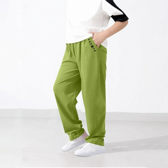Odeerbi 6-15 Years Kids Boys Cotton Straight Leg Pants Cute Solid Color Casual Spring Pants with Pocket