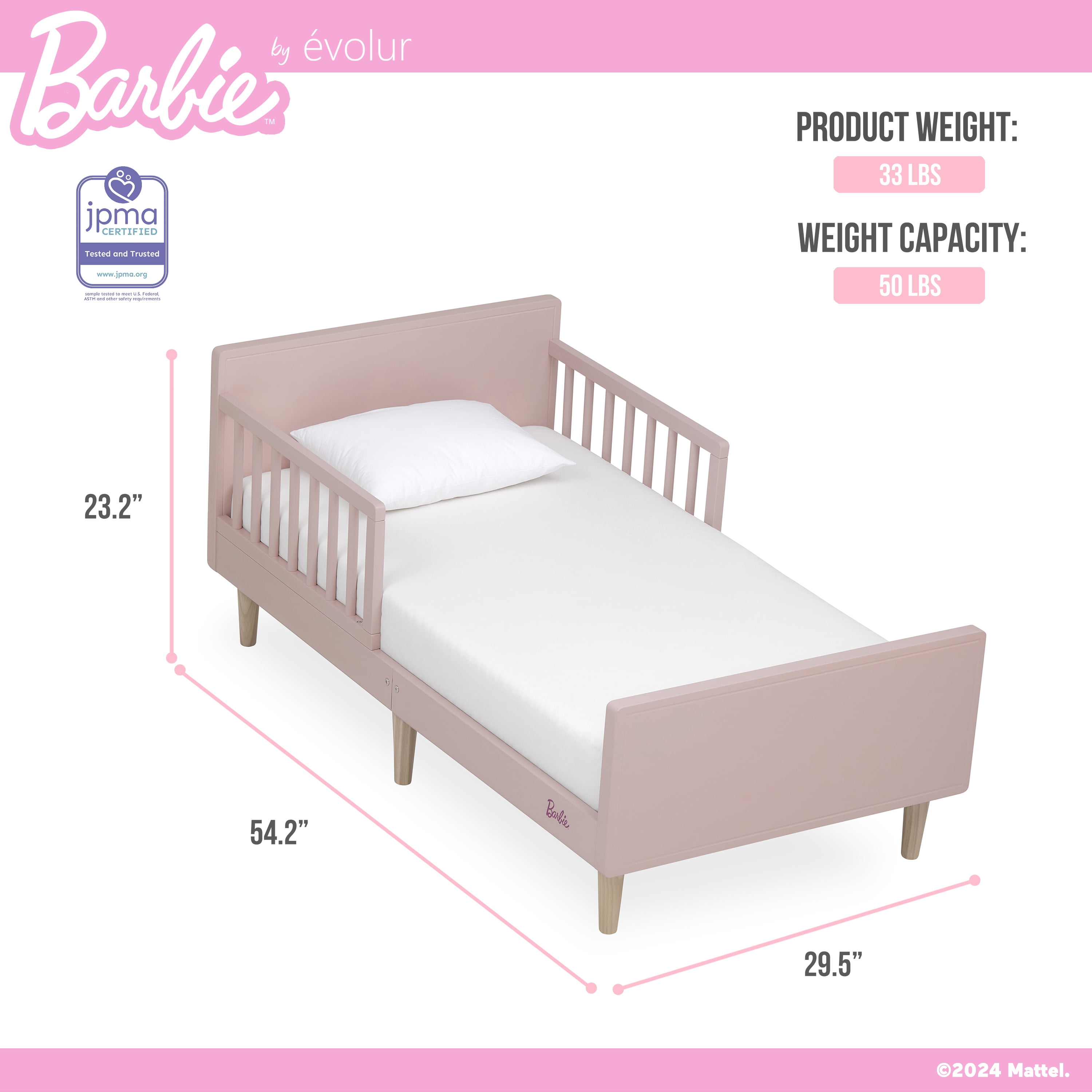 Evolur Barbie Los Altos Toddler Bed, Blush Pink