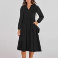 thumbnail image 1 of Offres de Liquidation d'Automne! Robes de Travail pour Femmes 2024, Chemise Décontractée à Col en V Couleur Unie Manches Longues Longue Robe Noire TTG, 1 of 9