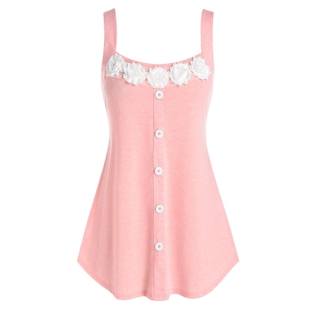 Tallo de túnica de túnica abotonada con adornos de talla grande Rosegal Camisetas sin mangas de talla grande