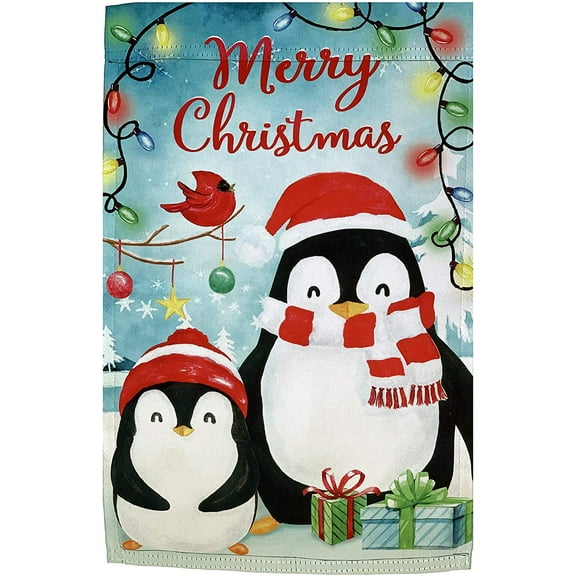 Penguins Merry Christmas Garden Flag - 12" x 18", Double Sided, Festive, Christmas Decoration, Home Decor, Boxing Day, Classroom, Daycare, Christmas Tree Lot, Yard Flag