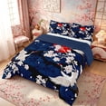 thumbnail image 3 of Manfei Ukiyo-e Crane Full Size Comforter Sets for Girls Women, Cherry Sun Bedding Sets, Blue Red White, Navy Reversible 3 Pieces, 1 Comforter and 2 Pillowcases, 3 of 6