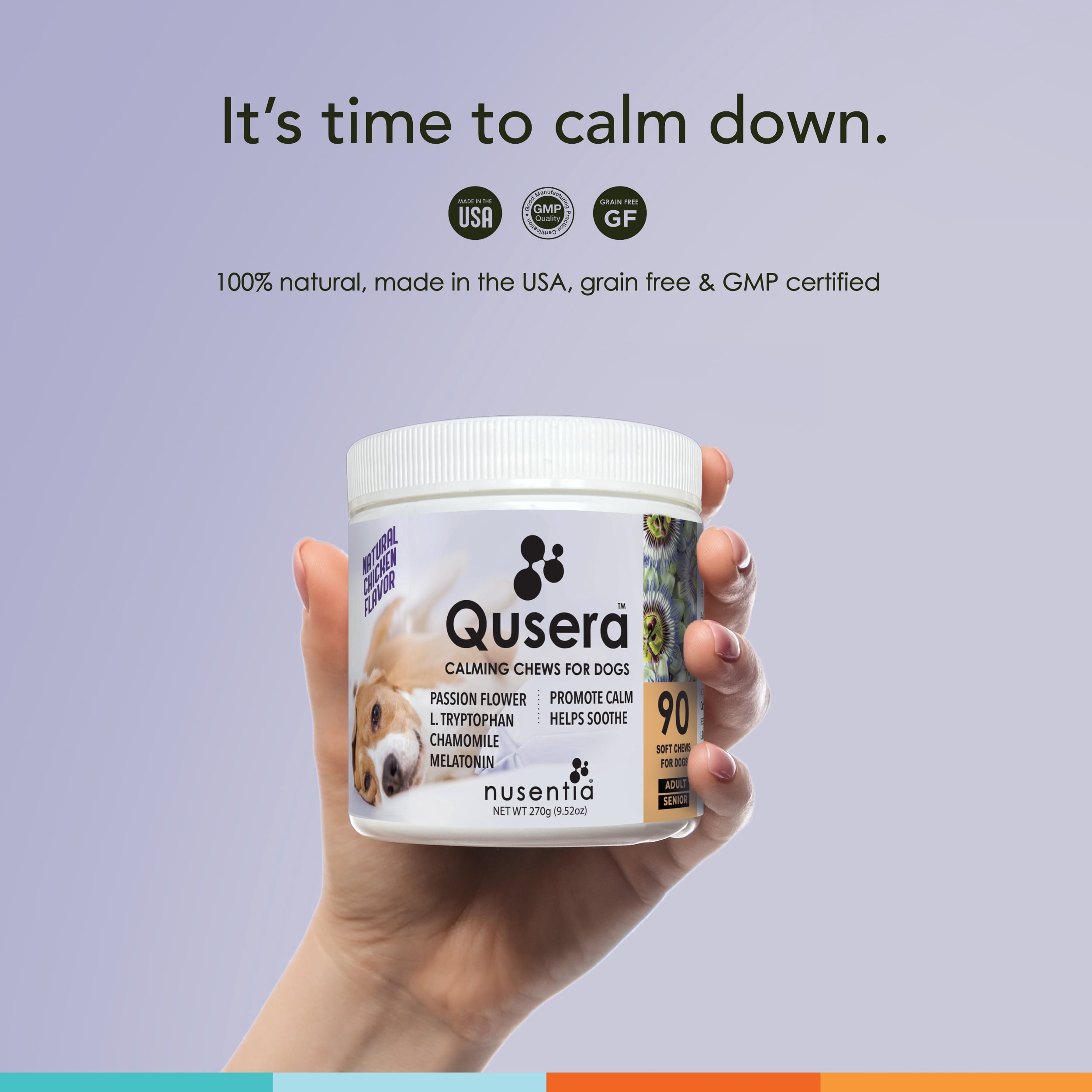 Calming Treats for Dogs : Qusera 90CT Soft Chews : Calm Anxiety Naturally