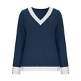 thumbnail image 5 of Sexlip Womens Contrast Trim Sweater V Neck Design Warm Fabric Relaxed Silhouette for Fall Outings Blue L, 5 of 7