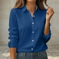 thumbnail image 2 of UAMVSH Work Shirts for Women Casual Button down Long Sleeve Dressy Tops Trendy Solid Color Lapel V-Neck Business Office Blouses(Medium,Blue), 2 of 5