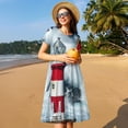 thumbnail image 4 of Fotbe Circular Lighthouse Vestido Largo de Moda para Mujer, Vestido Tipo Camiseta con Manga Corta y Estilo Casual a Rayas y Bloques de Color, 4 of 6