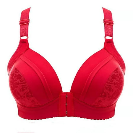 BXJX Front Buckle Bras for Women Comfortable Push Up Wireless Fashion Plus Size Daily Bra Underwear Red Size 40
