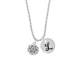 thumbnail image 2 of Delight Jewelry Silvertone Antiqued Snowflake Silvertone Script Initial Disc - L - Charm Necklace, 20"+3", 2 of 4