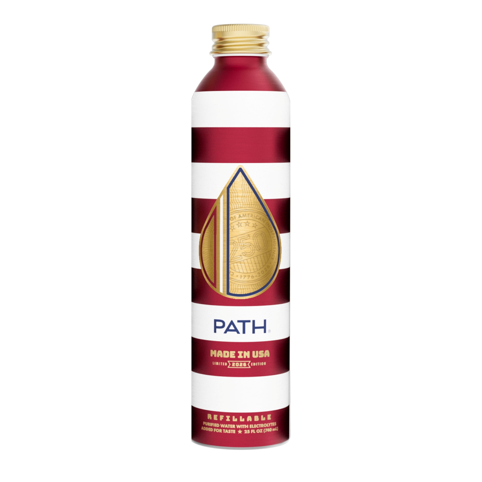 PATH Water Ultra-Purified Still Water, 25 fl oz, Single Aluminum Bottle, Limited Edition USA 250th Anniversary
