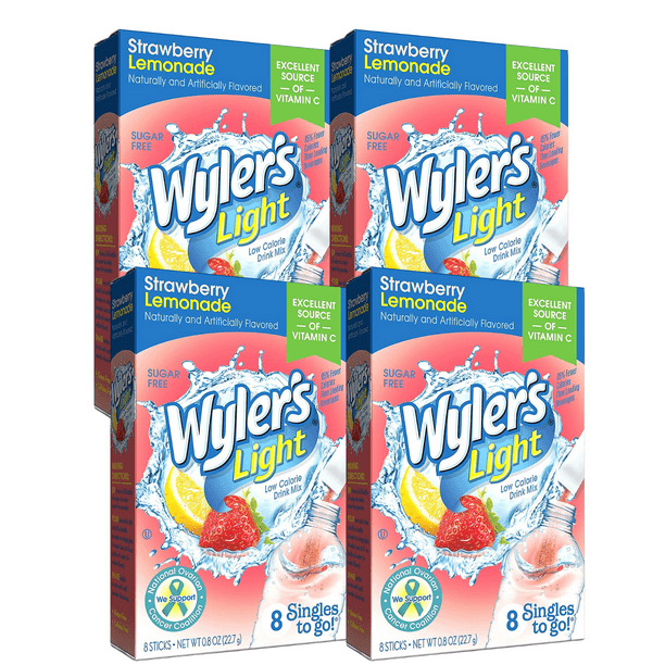 Wyler's Light Singles To Go Powdered Drink Mix Strawberry Lemonade Flavor Water Enhancer Sugar