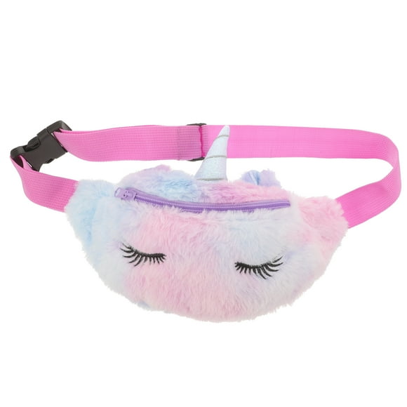 1 riñonera de peluche con diseño de unicornio de dibujos animados para niños, bolso bandolera de un solo hombro.