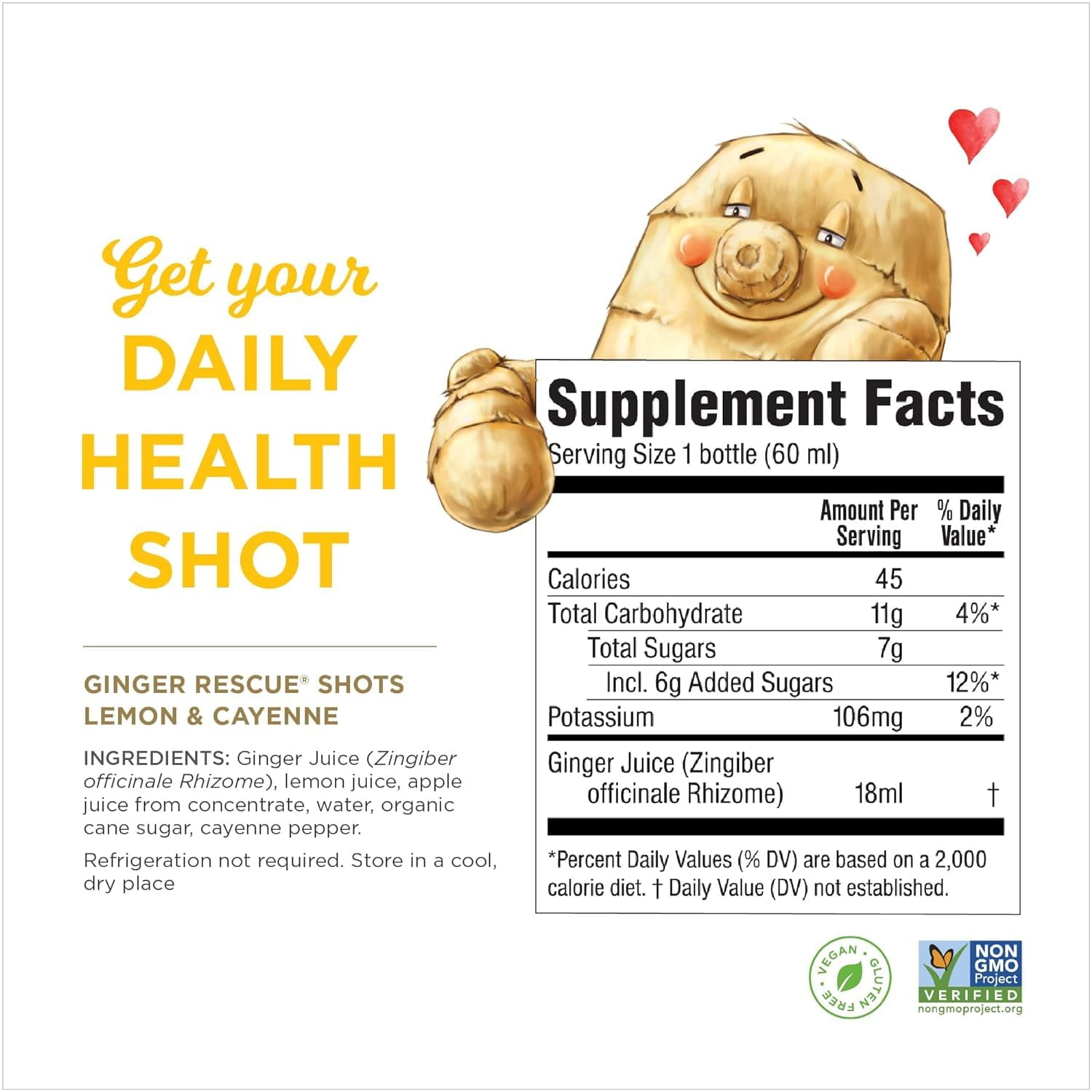 The Ginger People Lemon & Cayenne Ginger Rescue Shots – Immunity Boosting, Caffeine Free Energy, Digestive Heath Drink, 2 Fl Oz (Pack of 12)