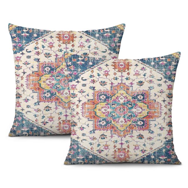 Housses de Coussin Boho Vertes - Tapis Monaco Double Face 18x18 Pouces Lot de 2