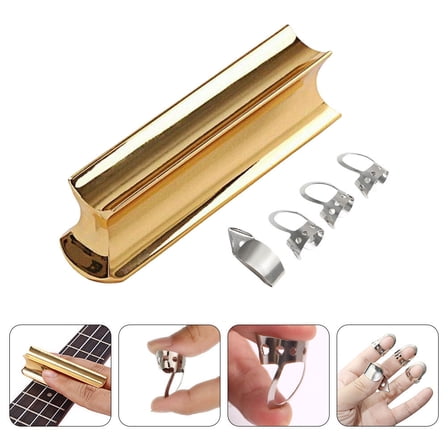 FONDOTIN 5Pcs Stainless Steel Tone Bars Guitar Slides with Metal Picks for Guitar Use