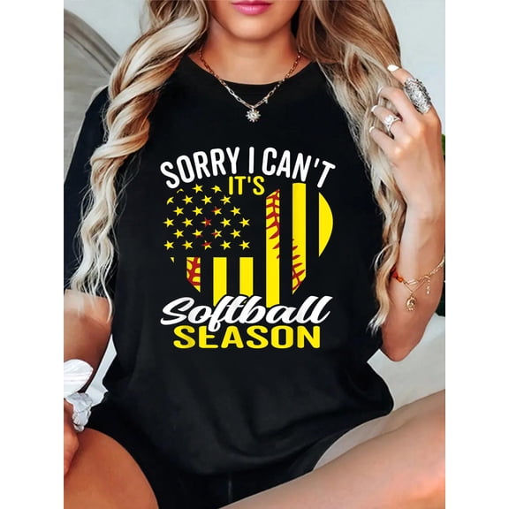 Cotton Softball T-Shirt Women's Graphic Tee Casual Tops
