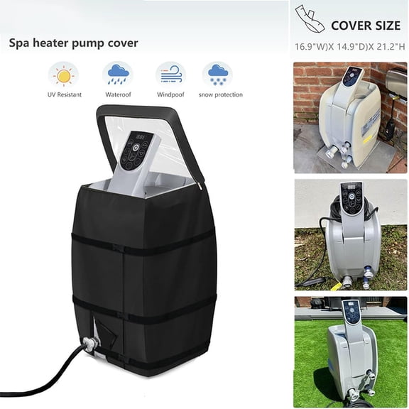Hot Tub Spa Heater Pump Cover, Waterproof 600D Oxford Fabric Aluminum Film Insulated Cover,Inflatable Hot Tub Spa Heater Pump,Easy Installation with Zipper,Black,Square