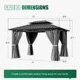 thumbnail image 3 of Clouddwell 10' x 12' Gazebo for Patio, Gazebo Pergola with Sloped Roof, Large Wall-Mounted Heavy Duty Awnings, for Deck, Patio and Backyard,Gray, 3 of 7