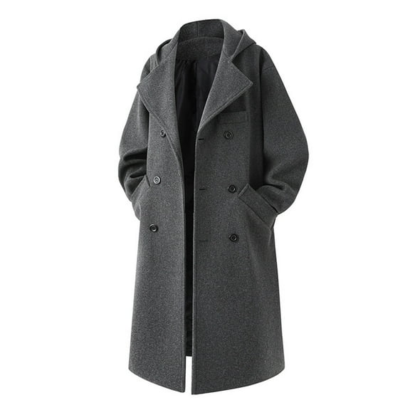 Xzbqbs Jackets for Men with Hood Casual Double Breasted Trench Coat Lapel Long Peacoat Fashion Classic Casual Winter Overcoat Jacket