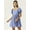 Blue, variant on Women's Solid Cotton Pleated Flared Mini Dress Short Puffed Sleeves High Rise Front V Neck Frilled Bottom Western Style Short