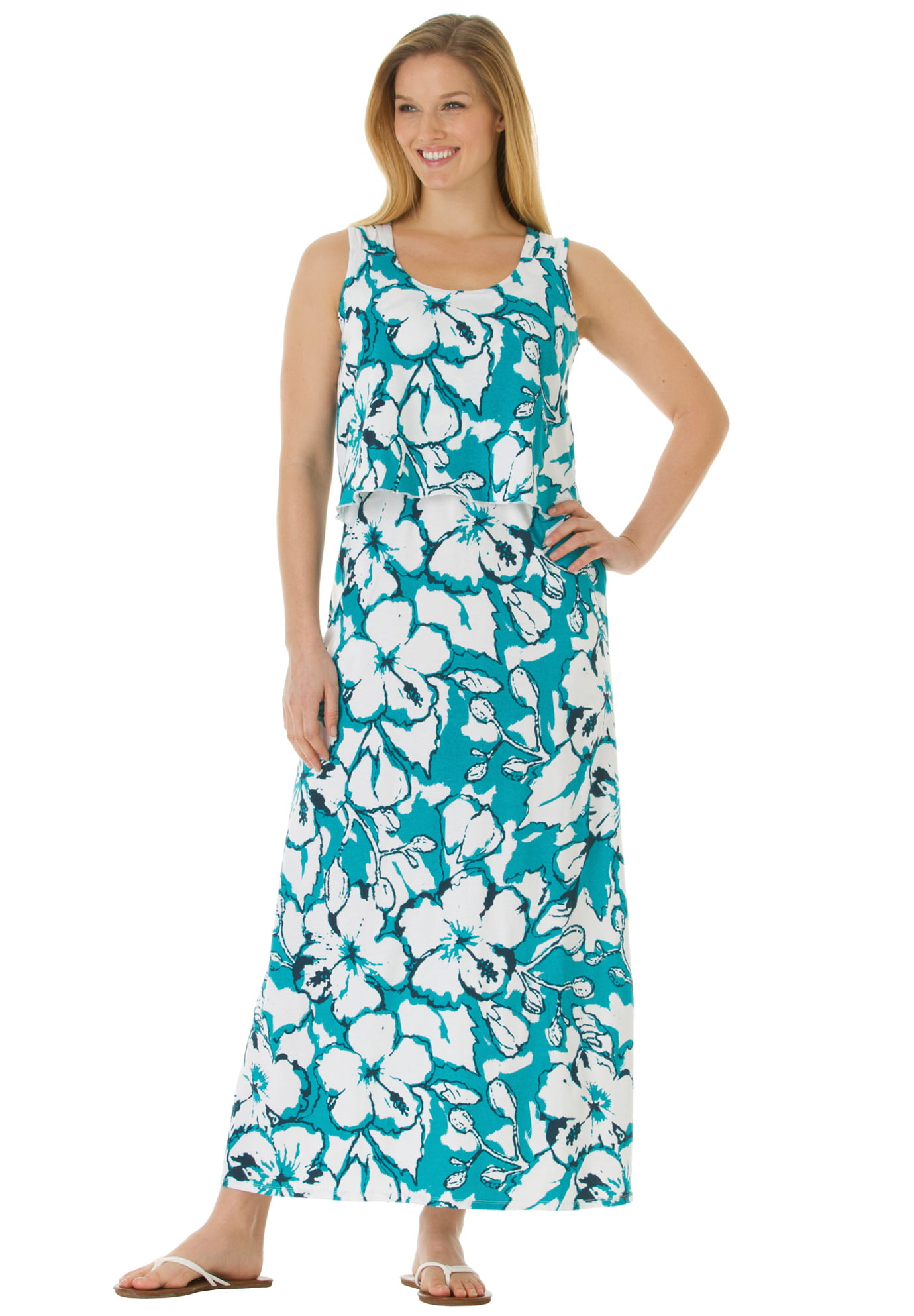 Womens 2X,3X,4X Cream & Blue Paisley/Floral Print Spaghetti Strap Maxi Dress! 