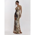 thumbnail image 4 of Brown Panther Print V-Neck Spaghetti Strap Maxi Dress Fitted Evening Gown, 4 of 6