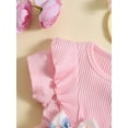 thumbnail image 5 of Newborn Baby Girls Summer Outfits Floral Romper Dress Ribbed Short Sleeve Tulle Tutu Dress Bodysuits with Headband Set, 5 of 7
