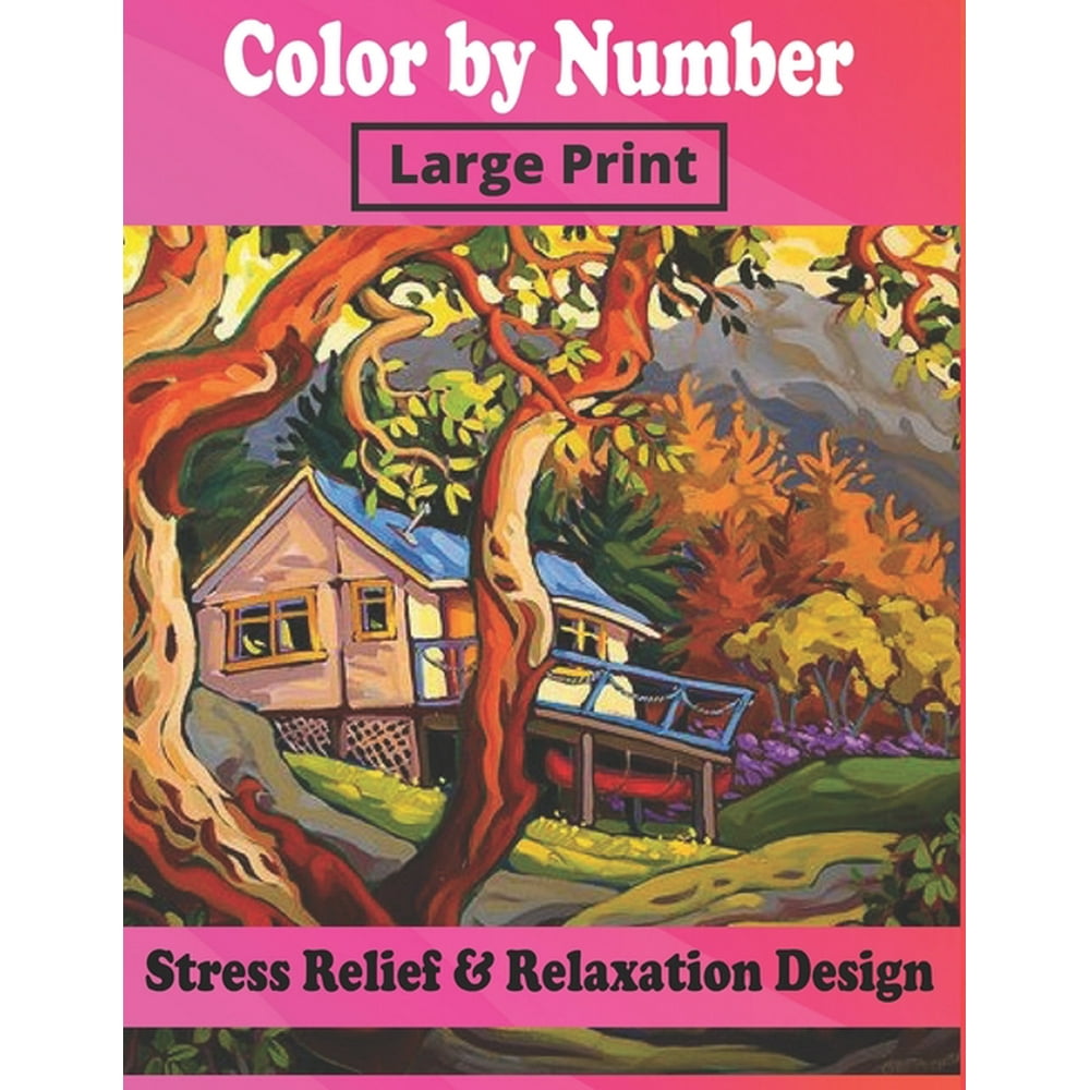 Color By Number Large Print Stress Relief & Relaxation Design Adult