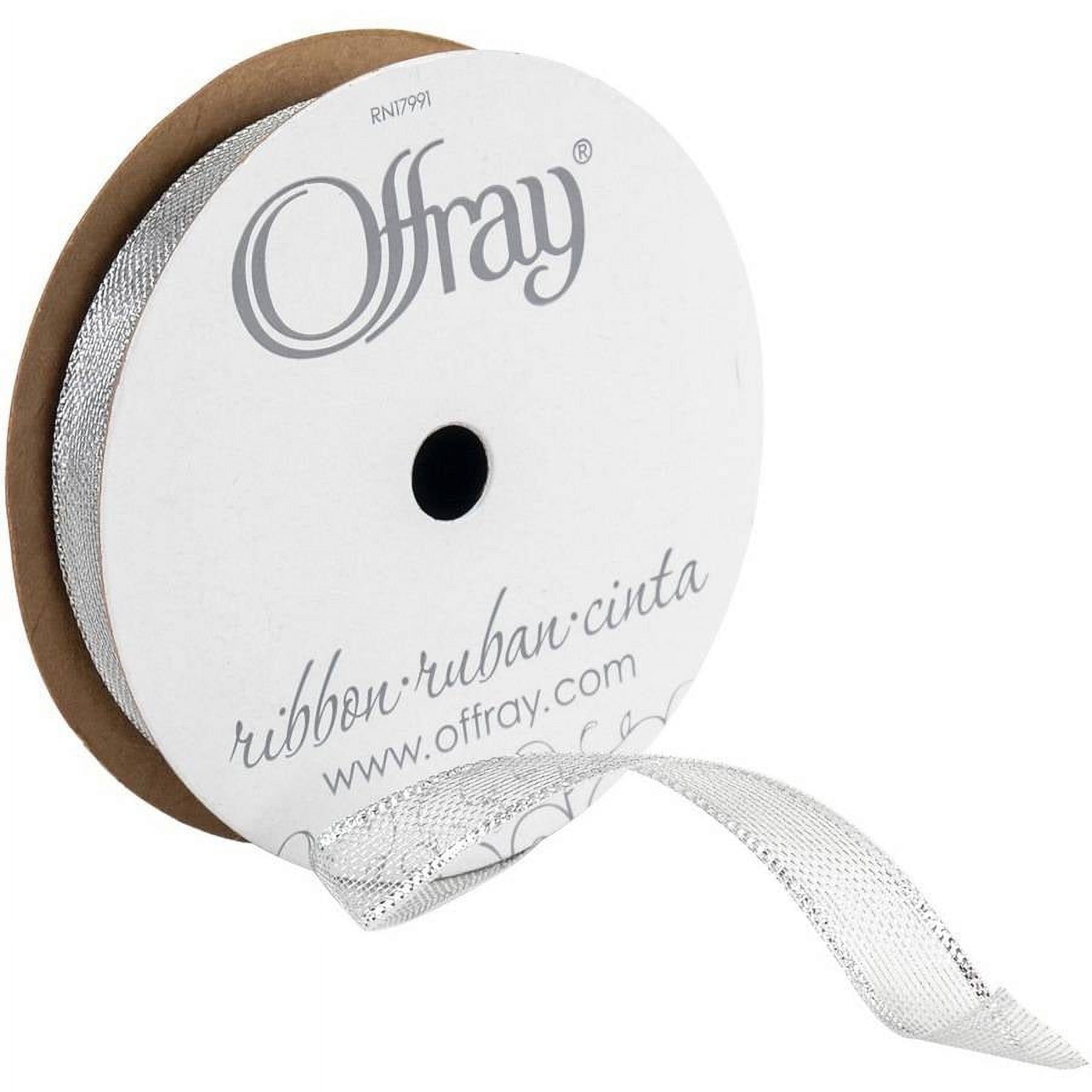 (2 pack) Offray Ribbon Silver Polyester Ribbon, 3.0" x 3.0"