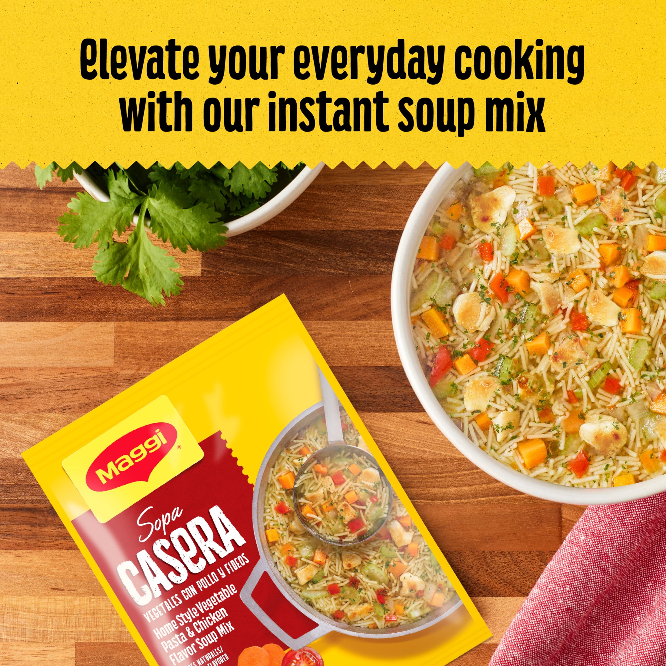 (5 pack) Maggi Sopa Casera Vegetables con Pollo y Fideos Home Style Vegetable Pasta and Chicken Flavor Soup Mix, Instant Soup Packets 3.034 oz