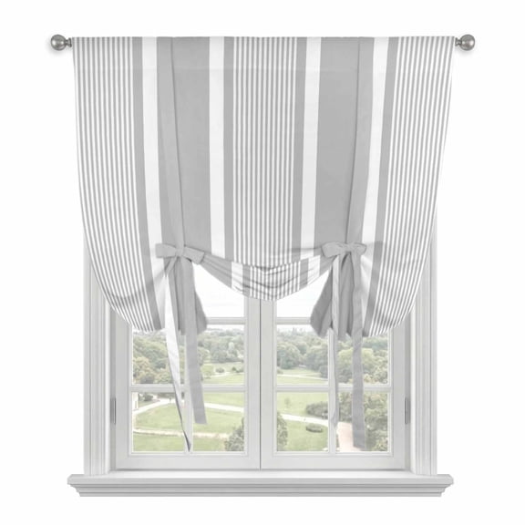 Grey Stripe Tie Up Curtains 45 Inches Long, Kitchen Window Curtains Over Sink, Gray Striped Modern Minimalist Geometric Lines Small Window Curtains Balloon Curtains Valances for Bedroom/Cafe 34"x45"
