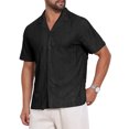 thumbnail image 5 of INSPIRE CHIC Men's Camp Collar Button Down Short Sleeve Distressed Ripped Casual Shirts L Black, 5 of 6