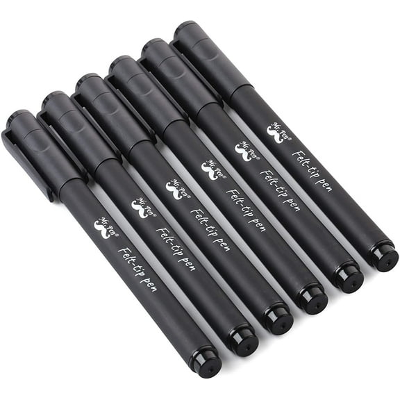 Mr. Pen- Pens, Felt Tip Pens, Black Pens, Pack of 6, Fast Dry, No Smear, Fine Point Pens Black