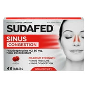 Sudafed Sinus Congestion Maximum Strength Decongestant Tablets, 48 Ct