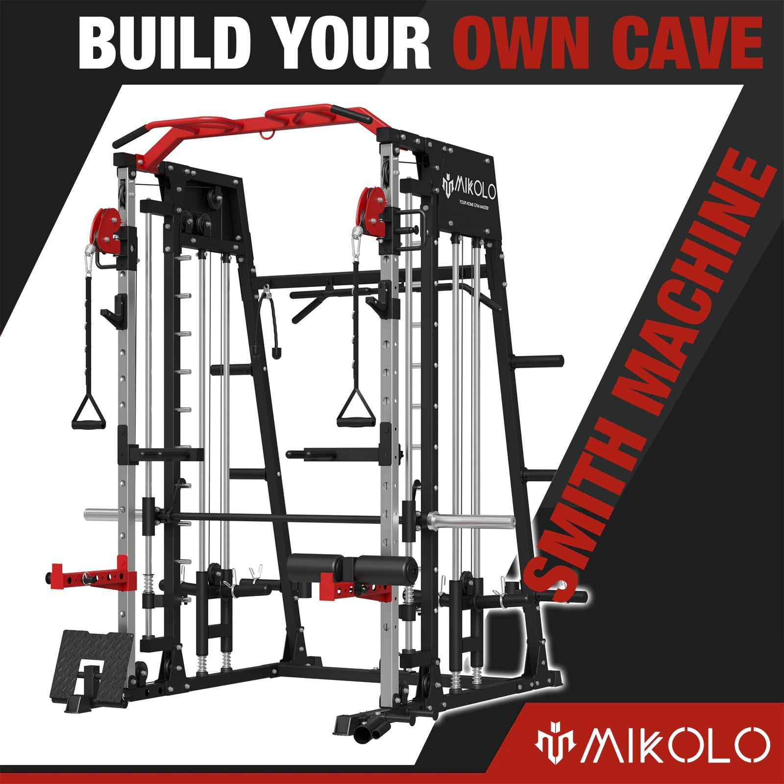 Mikolo Fitness Smith Machine Home Gym 2200 Lbs Power Rack Cage With Cable Crossover Smith Cage With 800lb Capacity Adjustable Weight Bench Total Bo