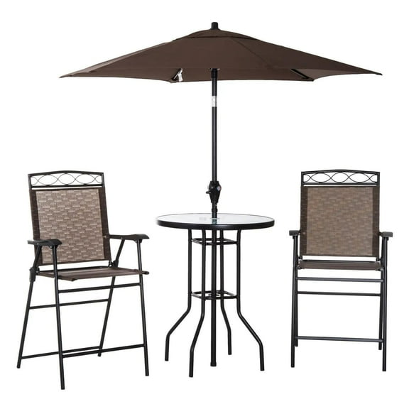 Resenkos 4 Pieces Outdoor Patio Dining Furniture Set, 2 Folding Chairs, Adjustable Angle Umbrella, Steel, Brown